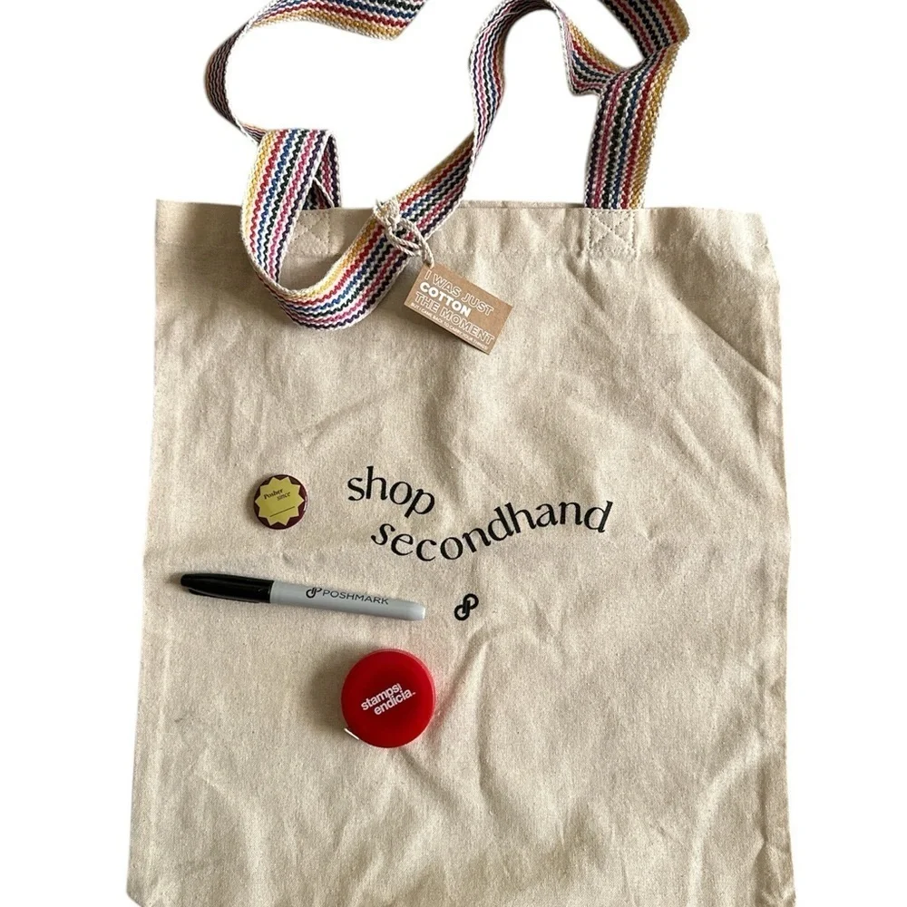 Bundle Cotton Tote Bag with Rainbow Straps Brand New